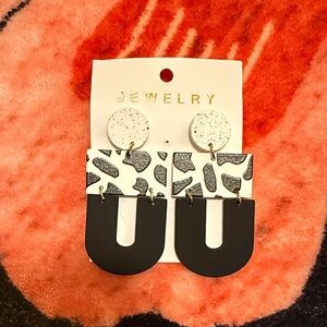 Black and White Cow Print Earrings. Brand New